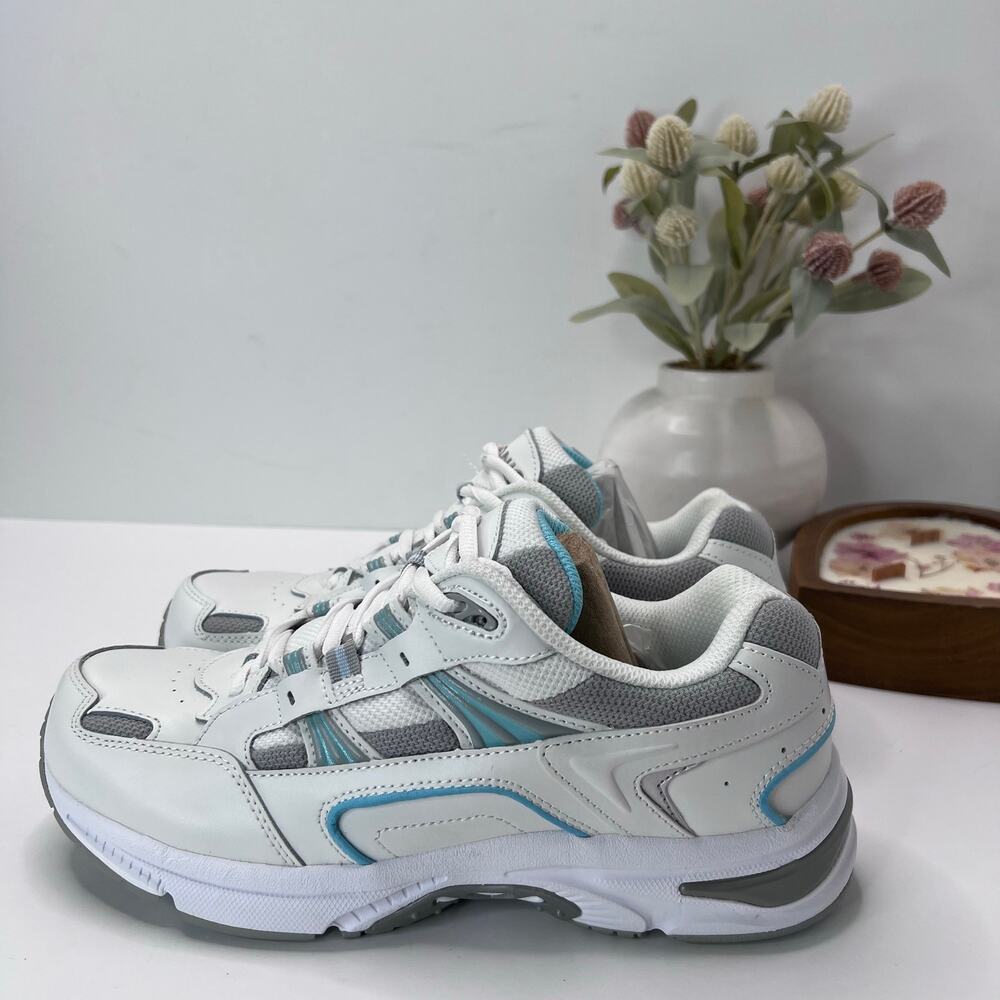 Vionic 23 Walk Leather Walking Shoes Comfort Sneakers White/Gray/Blue Women's 8M